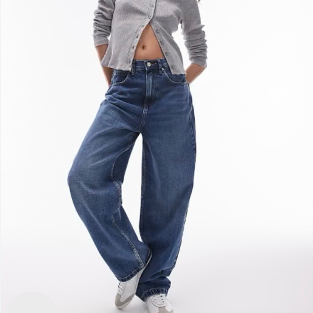 NWT Top Shop high rise Baggy jeans in mid blue wash - Size W34 L32